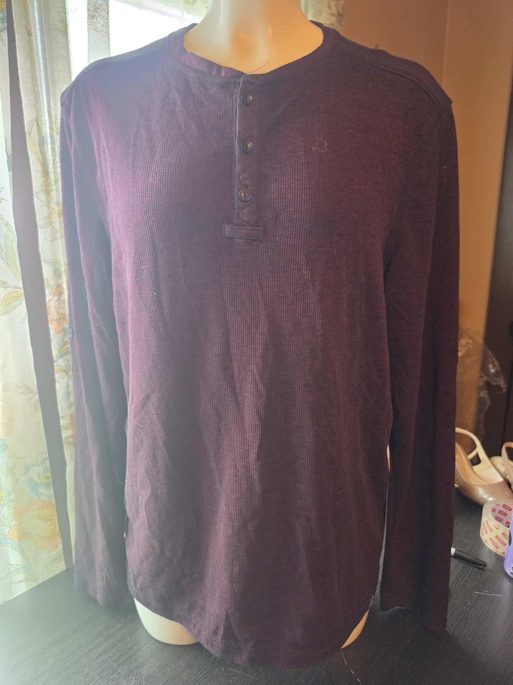 Men's Long-Sleeve Henley Shirt - Dark Plum